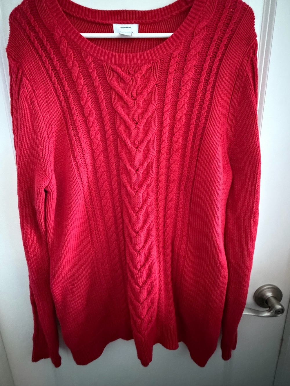 Old Navy Bright Red Cable-Knit Crewneck Sweater